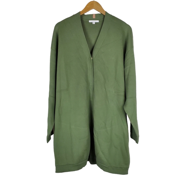NEW Lunya Cozy Cotton Silk Button Front Cardigan L/XL Humble Green Oversized - Picture 2 of 15